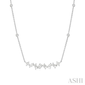 1 1/10 Ctw Mixed Diamond Cut Fashion Station Necklace in 14K White Gold